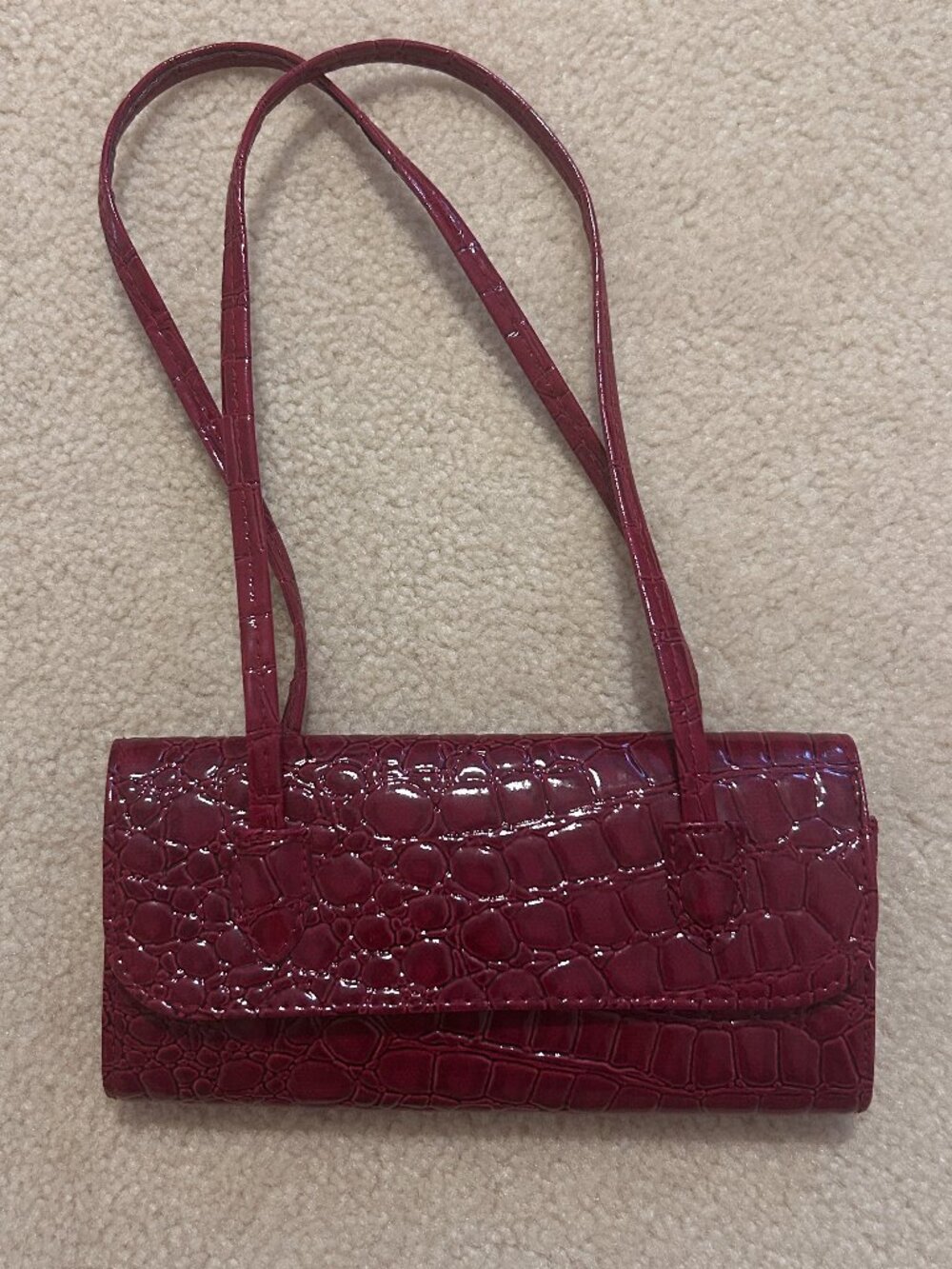 Red Mini Purse, Pebbled PVC Exterior, Unbranded, Snap Button Closure, Clutch